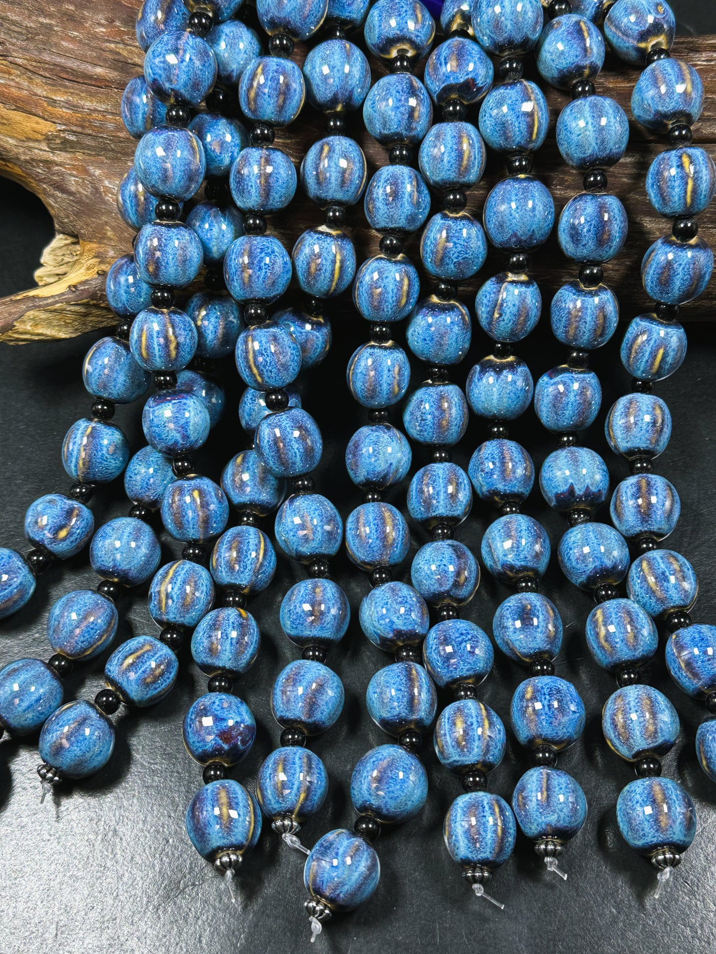 Beautiful Hand Painted Porcelain Beads, 16mm Unique Hand Painted Blue Porcelain Round Shape Beads, Gorgeous Blue Color Porcelain Bead 9"