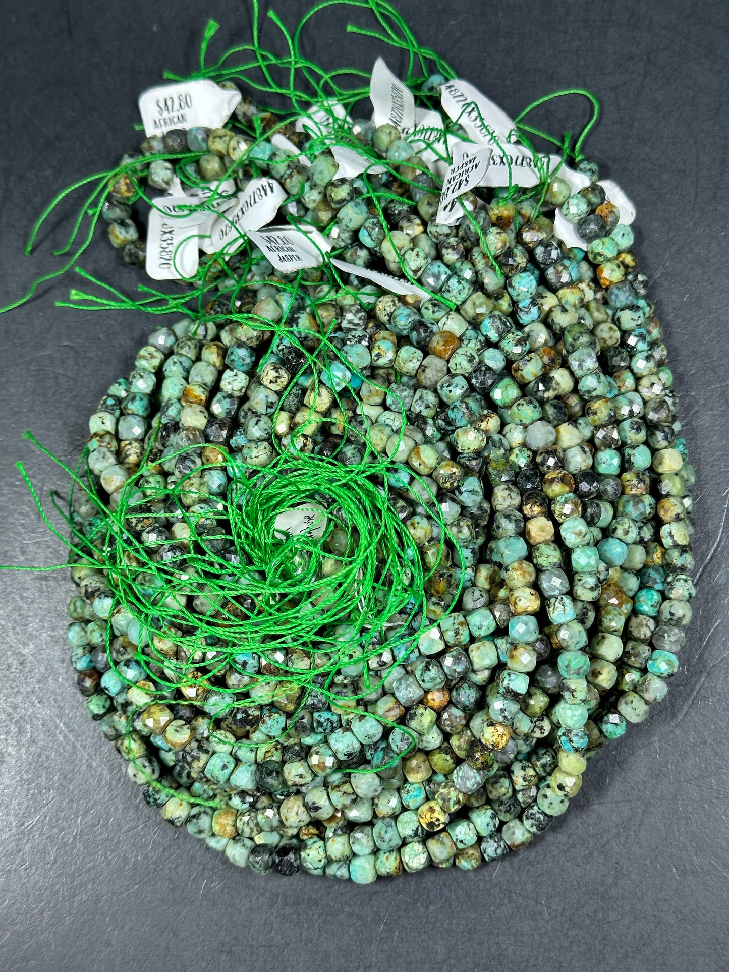 NATURAL African Turquoise Gemstone Bead Faceted 5mm Cube Shape Bead, Beautiful Green Blue Color African Turquoise Gemstone Full Strand 15.5"