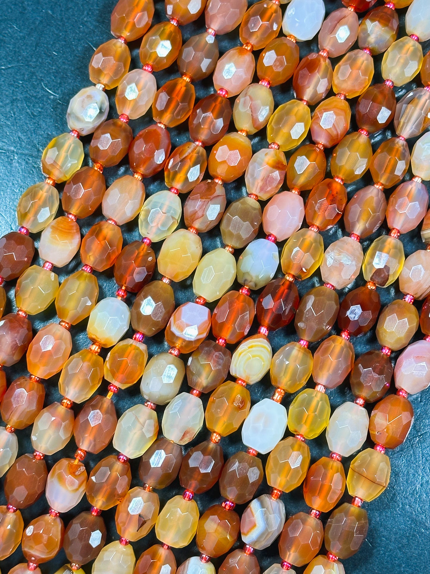 AAA NATURAL Botswana Agate Gemstone Bead Faceted 13x10 Barrel Shape, Gorgeous Red Orange Color Botswana Agate Gemstone Bead Full Strand 15.5