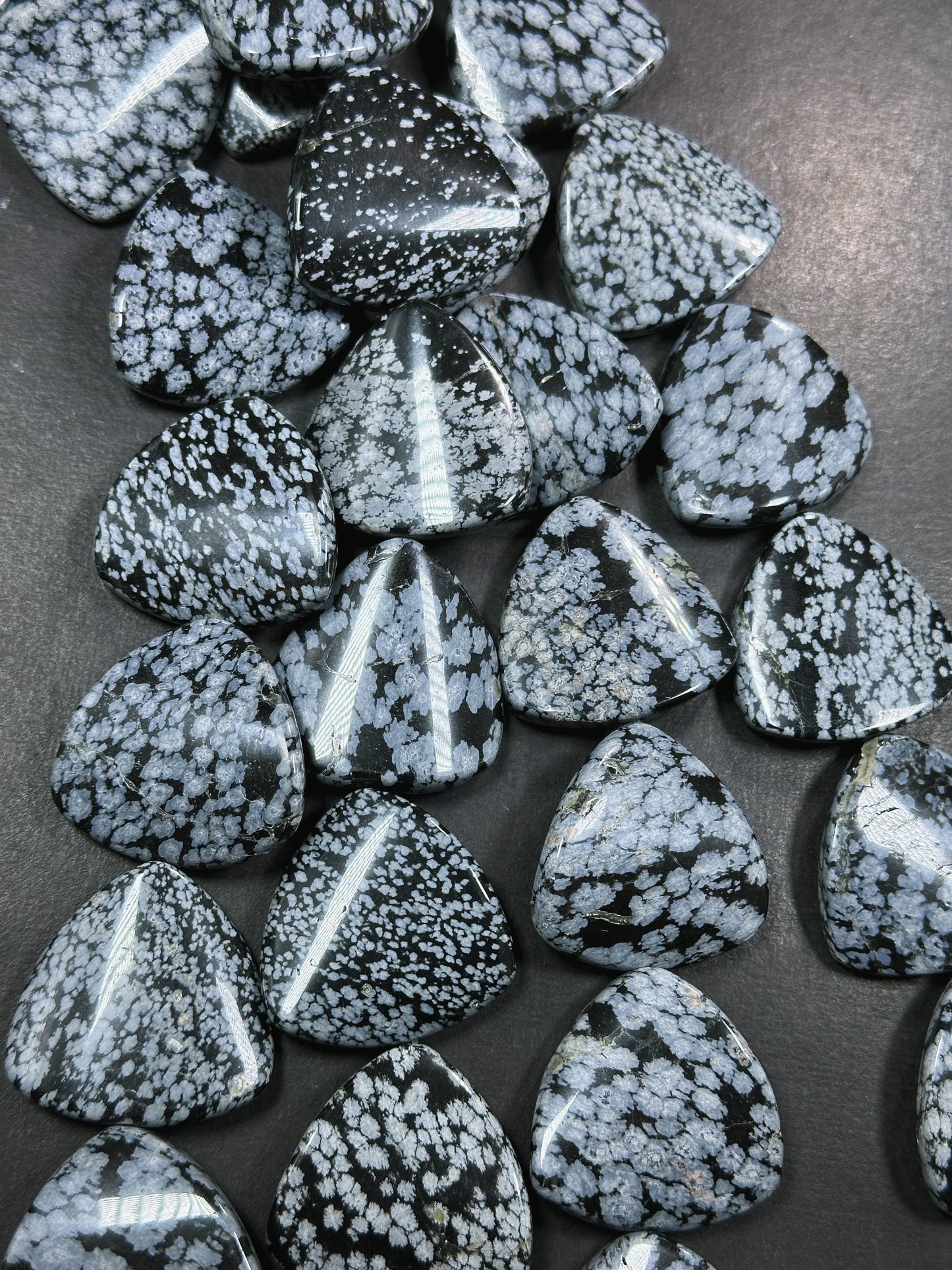 Natural Snowflake Obsidian Gemstone Bead 35mm Curved Triangle Shape, Natural Black Gray Color Snowflake Obsidian Beads, Full Strand 15.5"