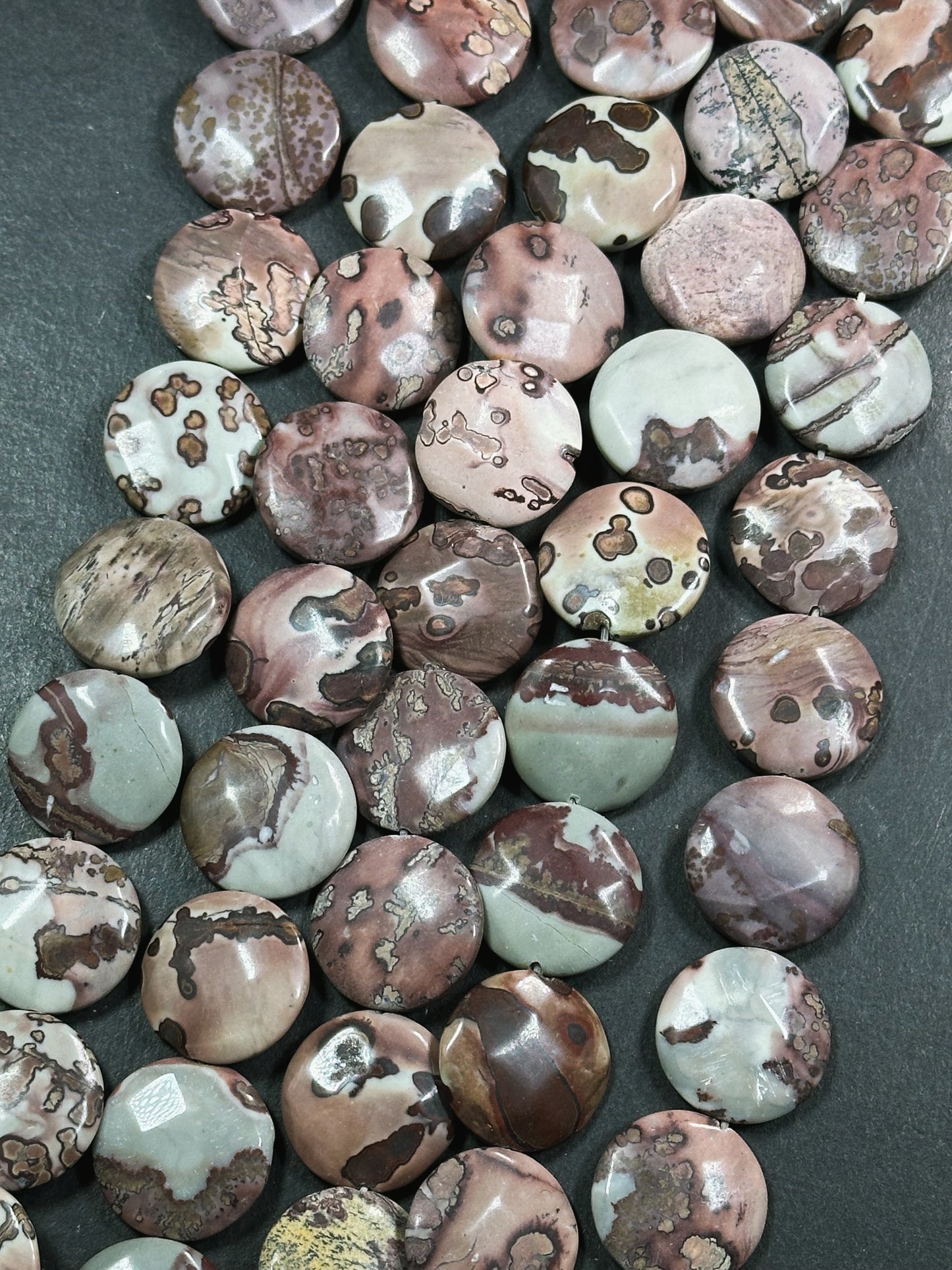 Natural Orbicular Jasper Gemstone Bead Faceted 19mm Coin Shape Bead, Beautiful Natural Gray Brown Color Jasper Stone Bead, Full Strand 15.5"