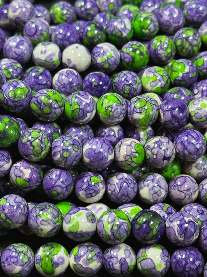 Beautiful Rain Flower Stone Bead 4mm 6mm 8mm 10mm Round Beads, Gorgeous Multicolor Purple Green Color Rain Flower Bead Full Strand 15.5"