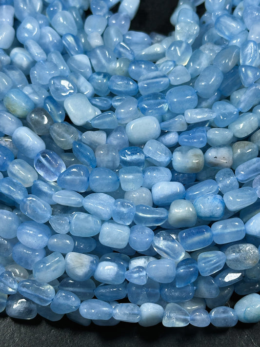 Natural Aquamarine Gemstone Bead Freeform Pebble Shape, Beautiful Natural Blue Color Aquamarine Stone Bead, Great Quality Full Strand 15.5"