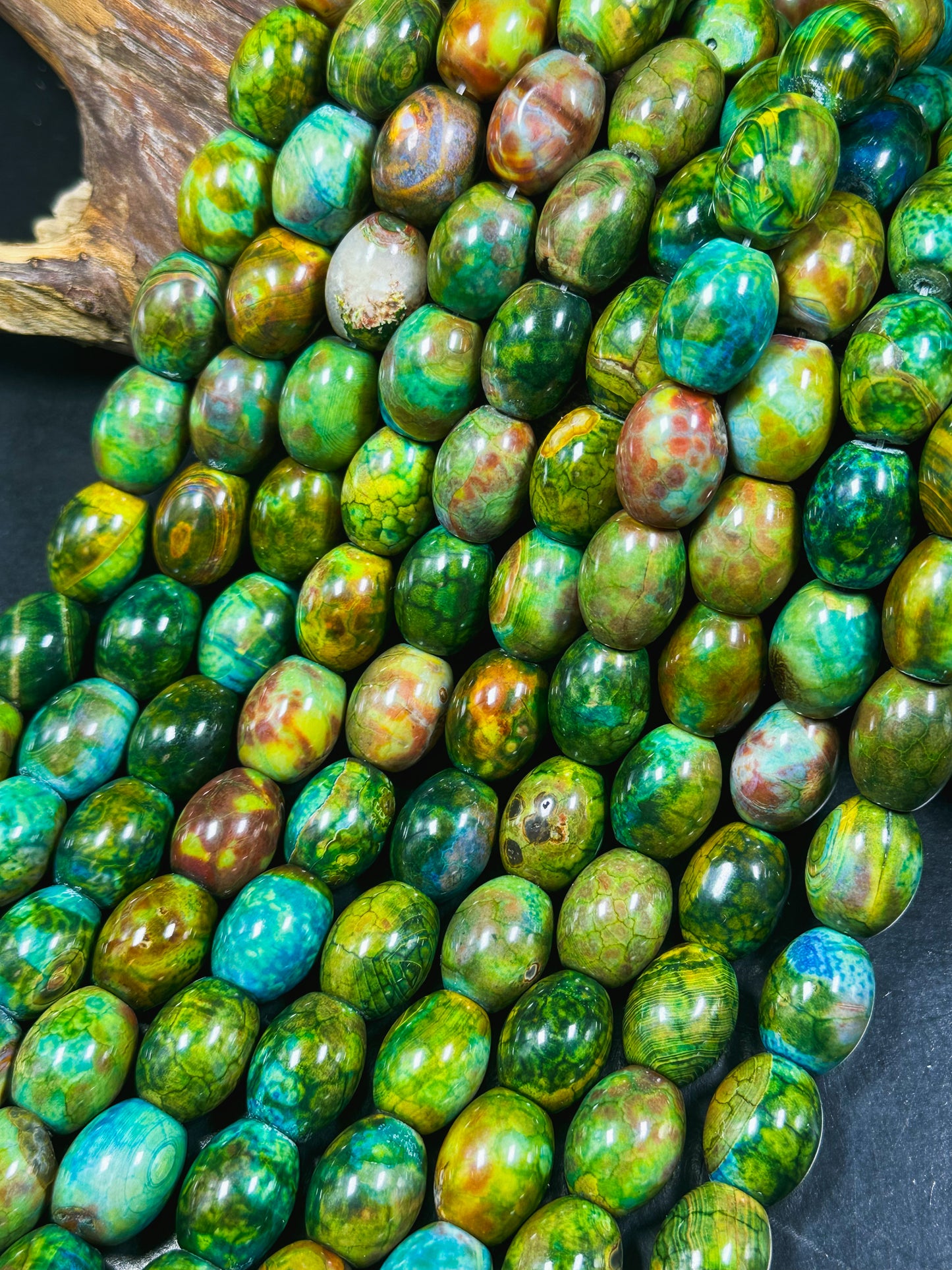 Natural Tibetan Gemstone Bead 19x15mm Barrel Shape, Gorgeous Multicolor Green Blue Tibetan Gemstone Beads, Excellent Quality Full Strand 13"