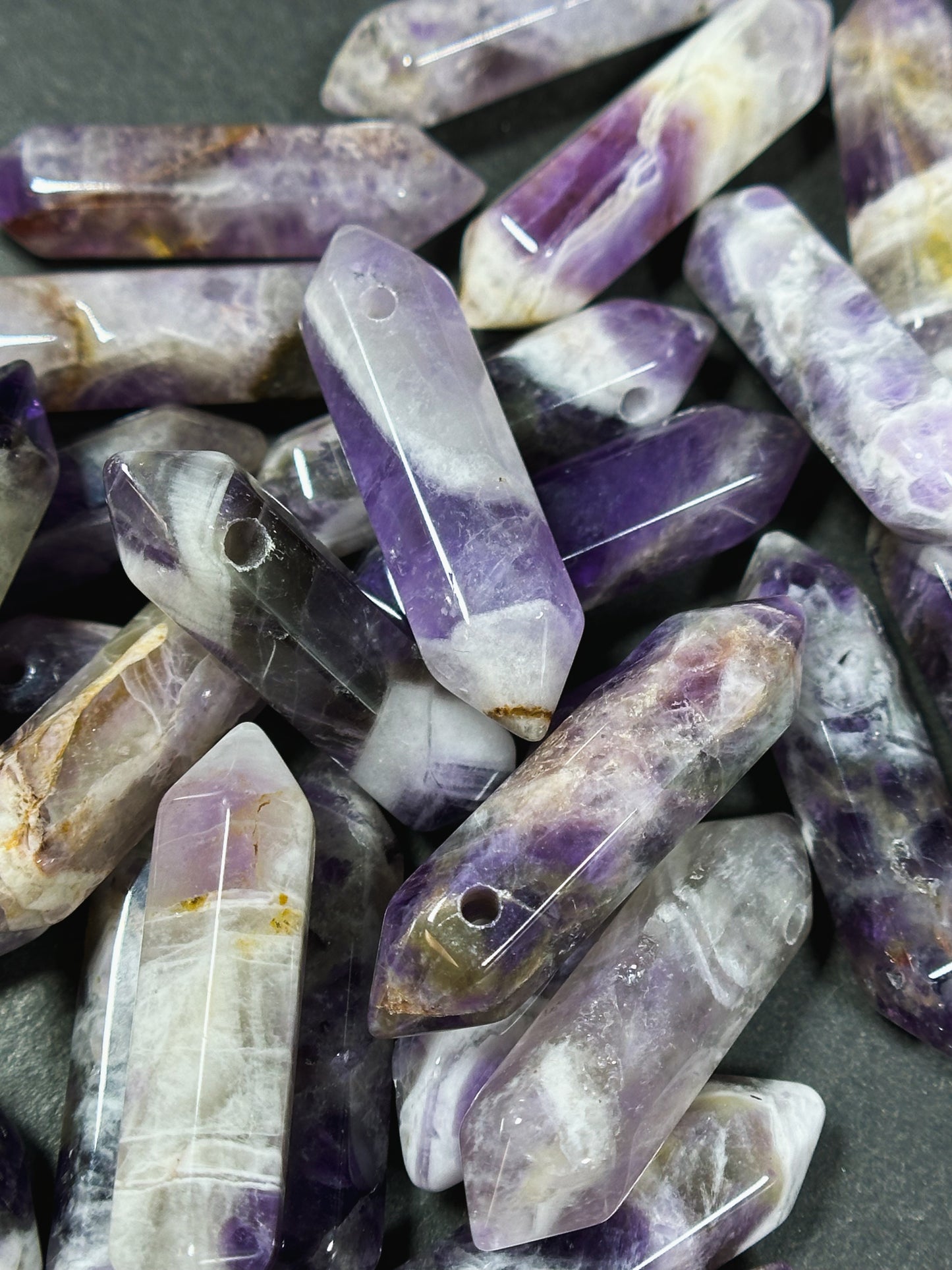 Natural Amethyst Gemstone Bead Faceted 33x8mm Double Point Shape Beautiful Natural Purple Banded Amethyst Gemstone Bead Focal Pendant Piece