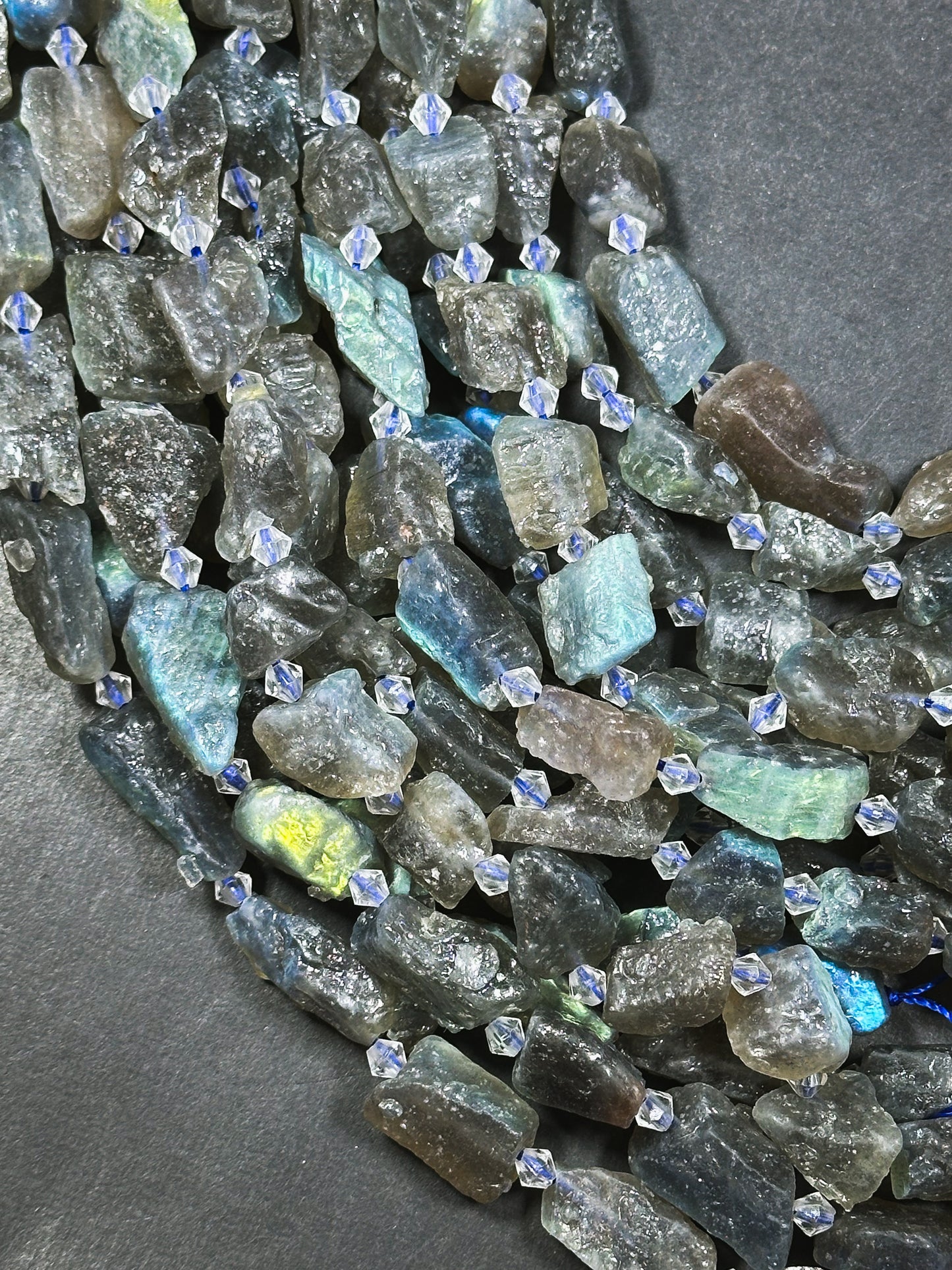Natural Raw Labradorite Gemstone Bead Freeform Nugget Shape, Beautiful Natural Gray Color Rainbow Blue Flash Labradorite Beads 15.5" Strand