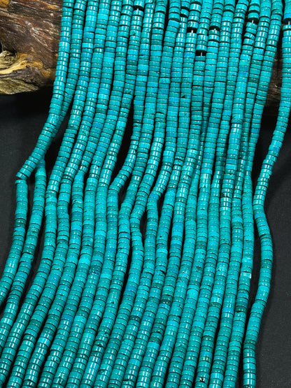 Natural Chinese Turquoise Gemstone Bead Heishi Rondelle Shape, Beautiful Blue Color Turquoise Beads, Great Quality Full Strand 15.5"