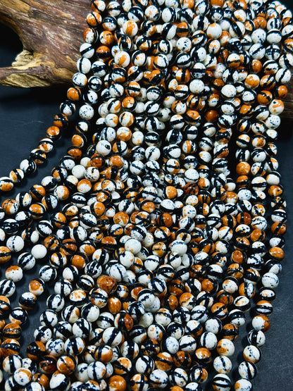 Beautiful Rain Flower Stone Bead 4mm 6mm 8mm 10mm Round Beads, Gorgeous Multicolor Orange Black White Rain Flower Beads Full Strand 15.5"