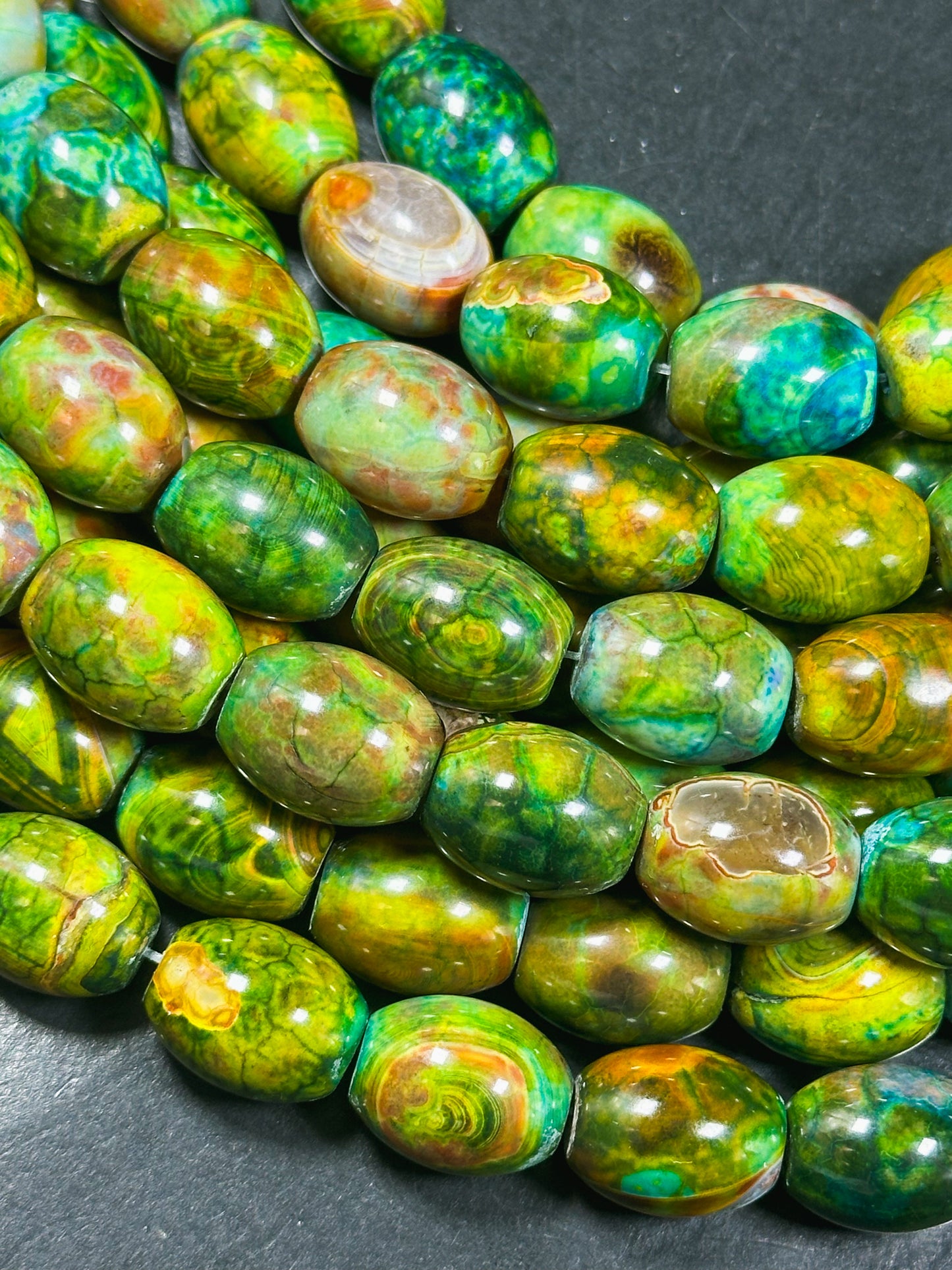 Natural Tibetan Gemstone Bead 19x15mm Barrel Shape, Gorgeous Multicolor Green Blue Tibetan Gemstone Beads, Excellent Quality Full Strand 13"