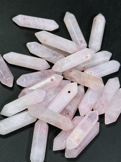 AAA Natural Rose Quartz Gemstone Bead Faceted 33x8mm Double Point Shape Beautiful Natural Pink Rose Quartz Gemstone Bead Focal Pendant Piece
