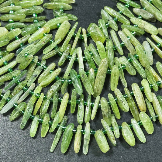 Natural Green Kyanite Gemstone Bead Graduated Stick Shape, Gorgeous Natural Green Color Kyanite Gemstone Bead Great Quality Full Strand 15.5"