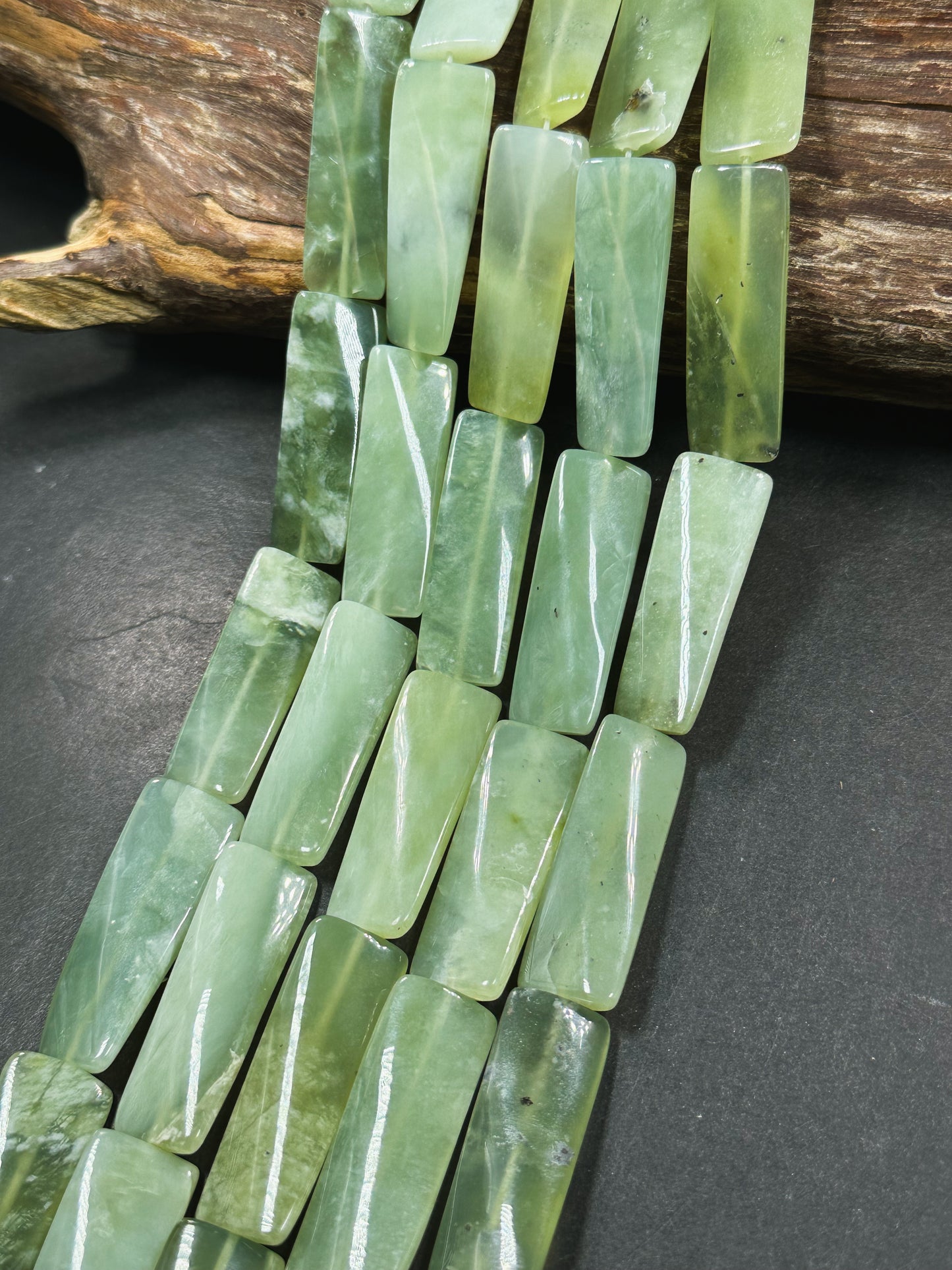 Natural Burma Jade Gemstone Bead 40x10mm Rectangle Shape Bead, Beautiful Natural Green Color Burmese Jade Gemstone Bead, Full Strand 15.5"