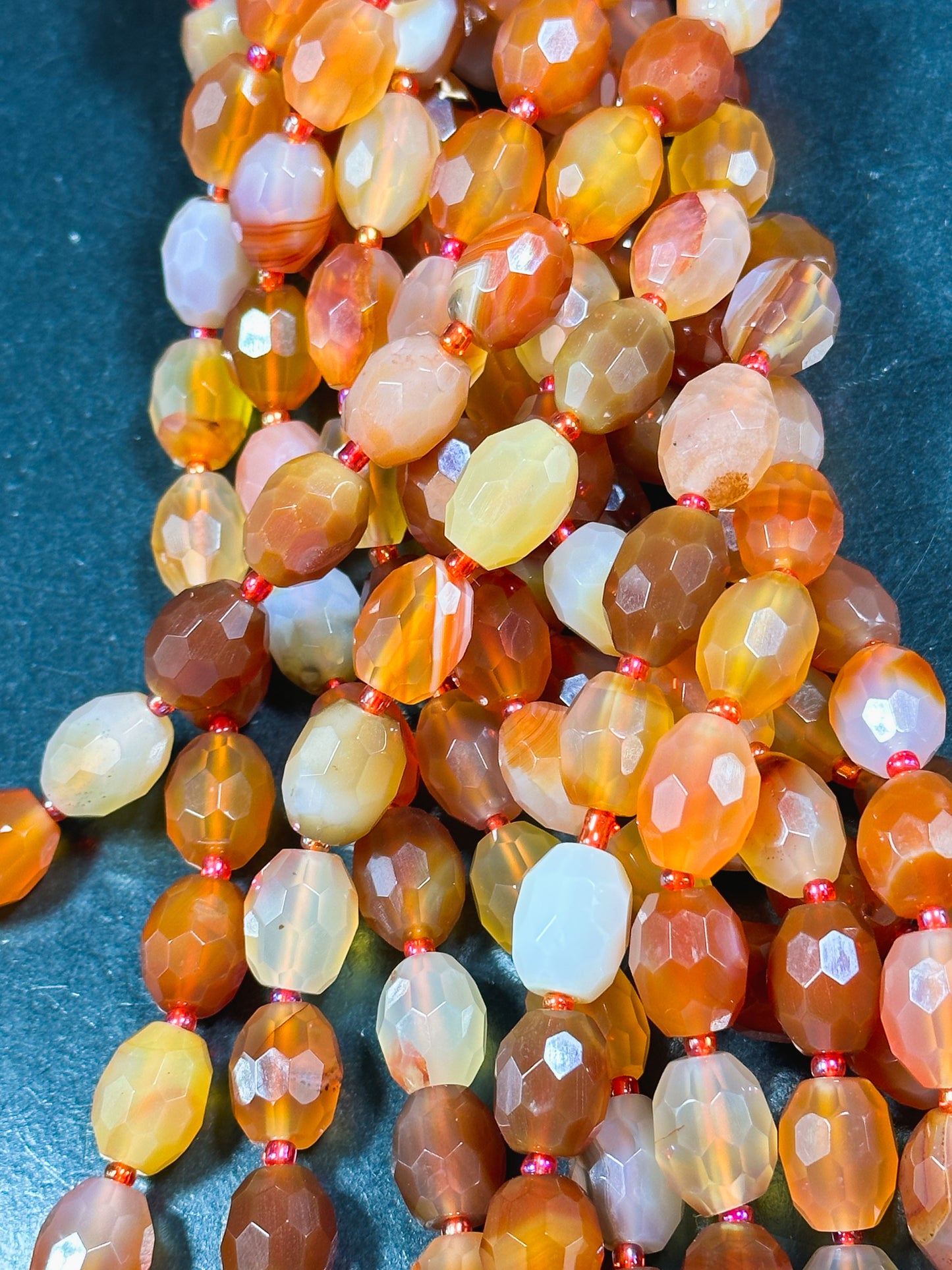 AAA NATURAL Botswana Agate Gemstone Bead Faceted 13x10 Barrel Shape, Gorgeous Red Orange Color Botswana Agate Gemstone Bead Full Strand 15.5