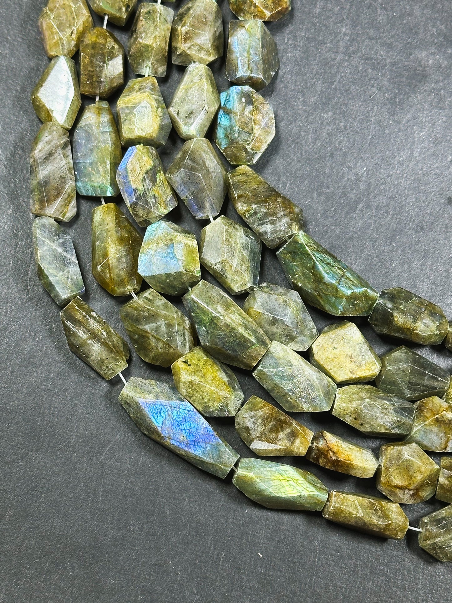 Natural Labradorite Gemstone Bead Faceted Freeform Shape Bead, Beautiful Natural Gray Brown Color w/ Blue Flash Labradorite Stone Bead 15.5"