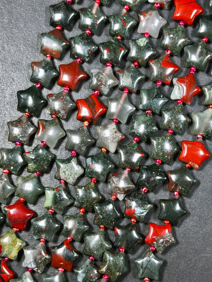 Natural African Bloodstone Gemstone Bead 15mm Star Shape, Gorgeous Natural Gray Red Color Bloodstone Beads, Great Quality Full Strand 15.5"