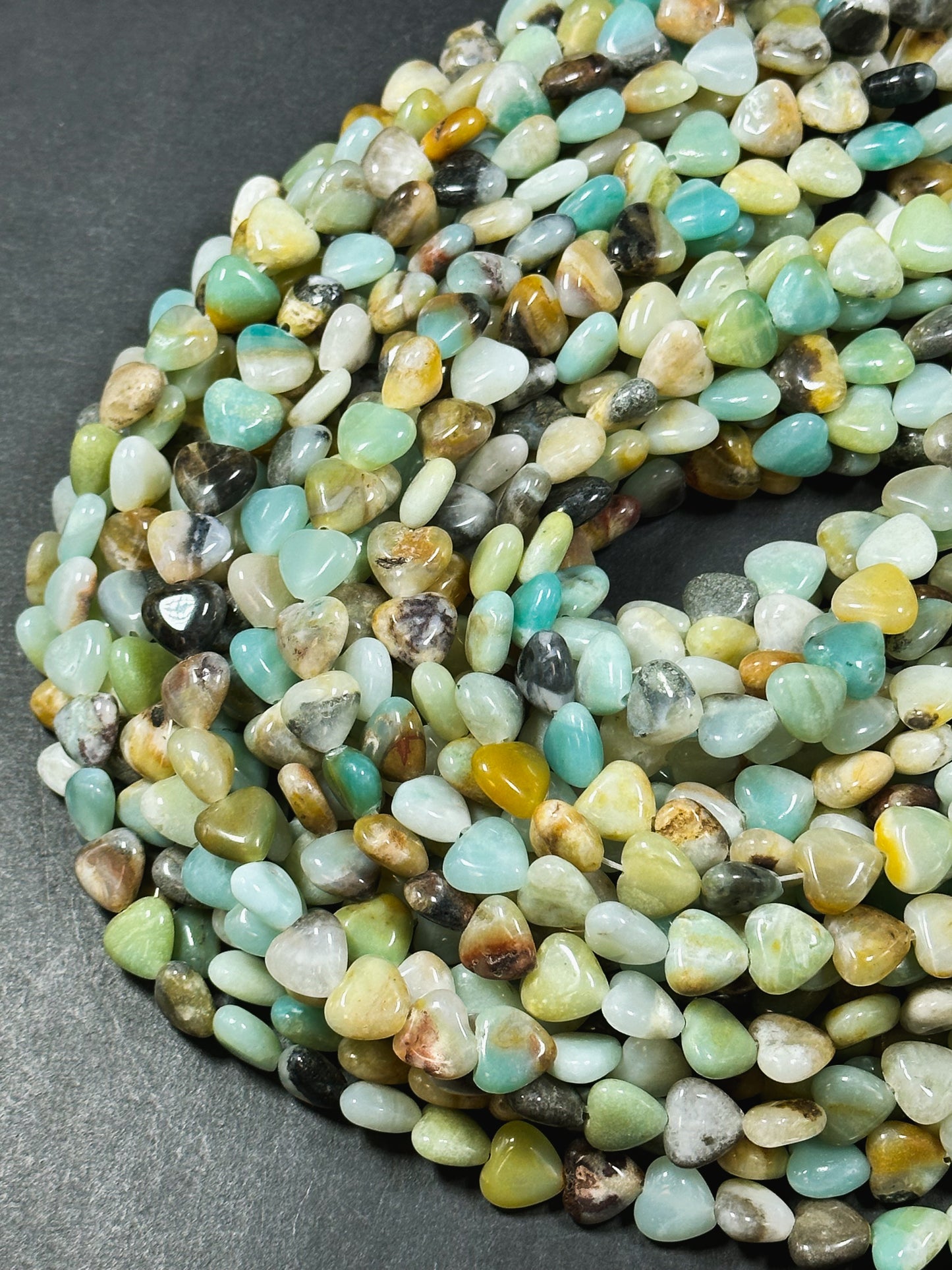 Natural Flower Amazonite Gemstone Bead 10mm Heart Shape, Beautiful Natural Blue Brown Color Amazonite Bead, Great Quality Full Strand 15.5"