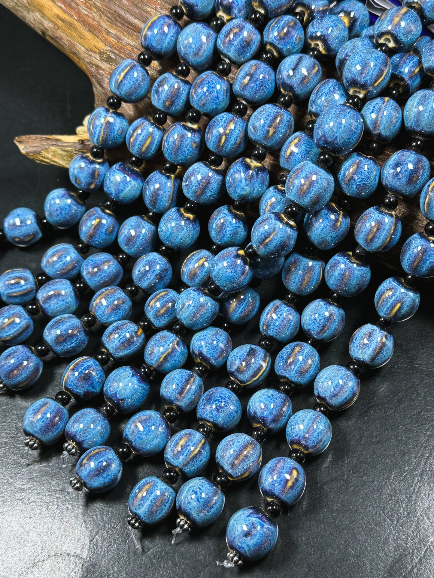 Beautiful Hand Painted Porcelain Beads, 16mm Unique Hand Painted Blue Porcelain Round Shape Beads, Gorgeous Blue Color Porcelain Bead 9"