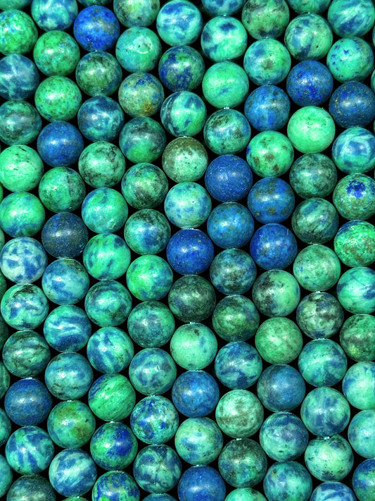 Natural Matte Azurite Gemstone Bead 4mm 6mm 8mm 10mm 12mm Round Beads, Gorgeous Green Blue Color Azurite Gemstone Beads, Full Strand 15.5"