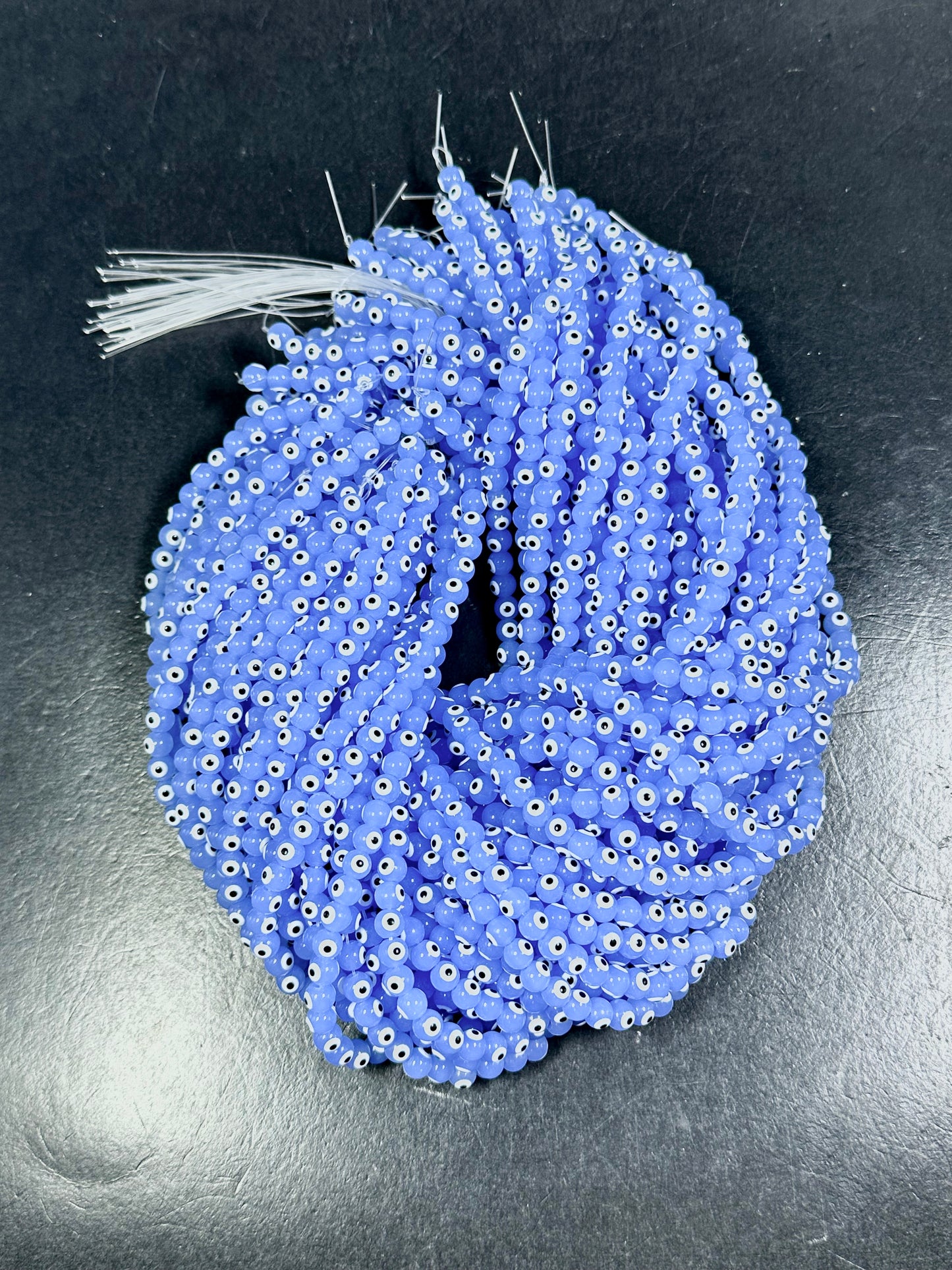 Beautiful Periwinkle Blue Evil Eye Glass Beads 6mm Round Bead, Beautiful Periwinkle Blue Evil Eye Amulet Glass Beads, Full Strand Glass Bead