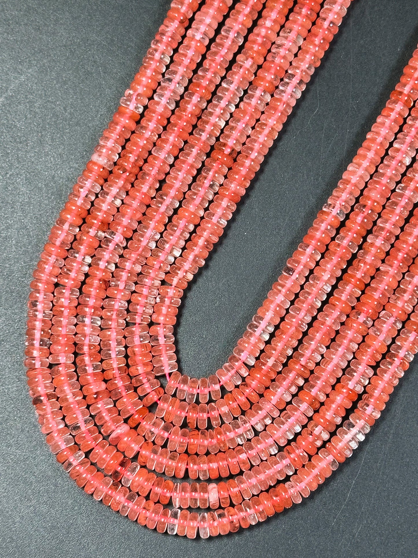 NATURAL Watermelon Quartz Gemstone Bead 6x2mm Rondelle Shape, Beautiful Clear Pink Color Watermelon Quartz Gemstone Bead Full Strand 15.5"