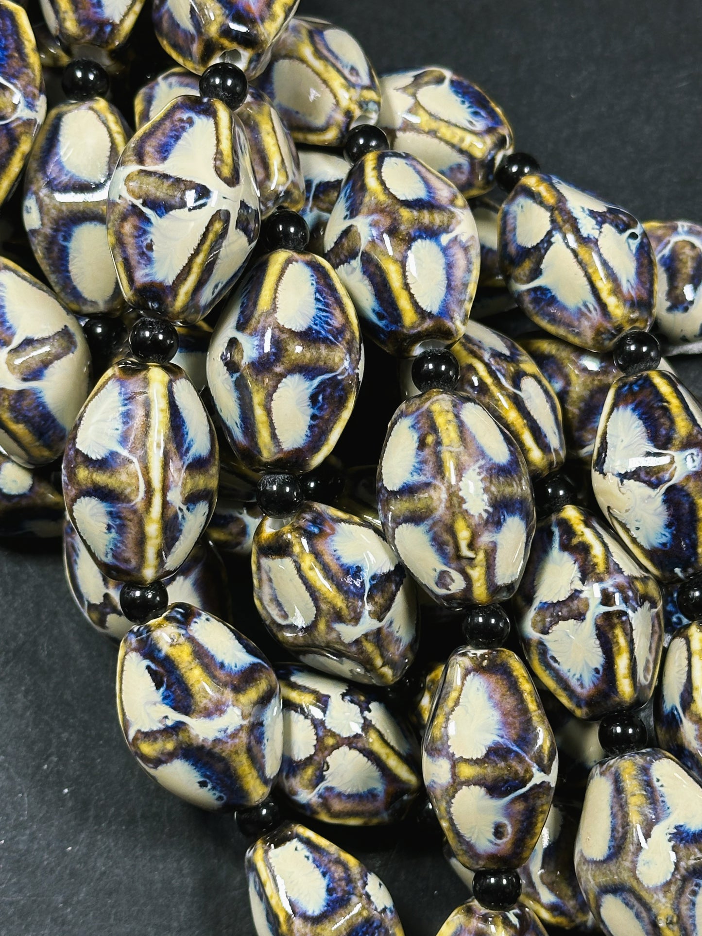 Beautiful Hand Painted Porcelain Bead, 27x16mm Unique Hand Painted Porcelain Barrel Shape Bead, Gorgeous Beige Brown Color Porcelain Bead 8"