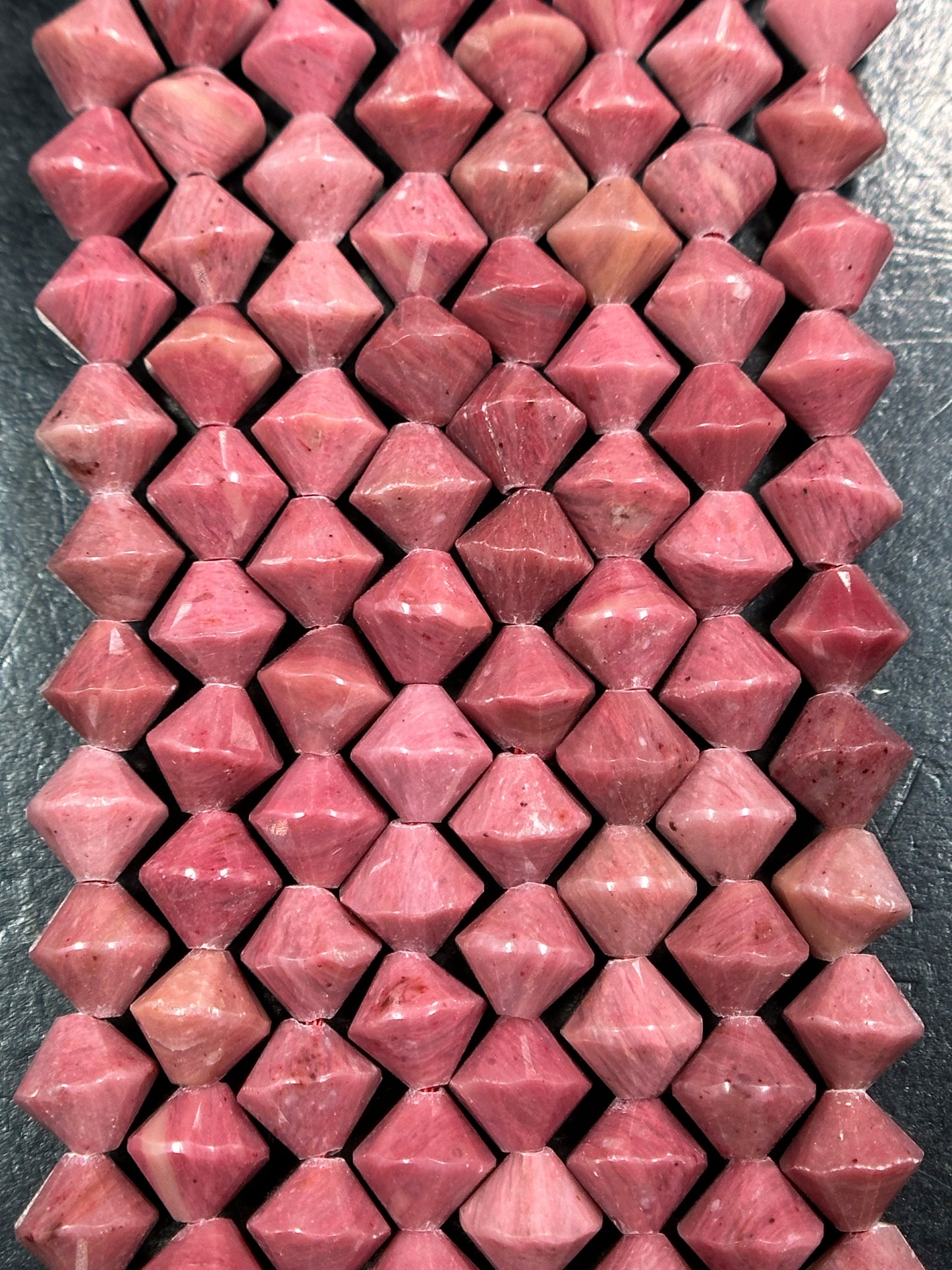 Natural Rhodochrosite Gemstone Bead Faceted 8mm Bicone Diamond Shape Bead, Beautiful Natural Pink Color Rhodochrosite Bead Full Strand 15.5"