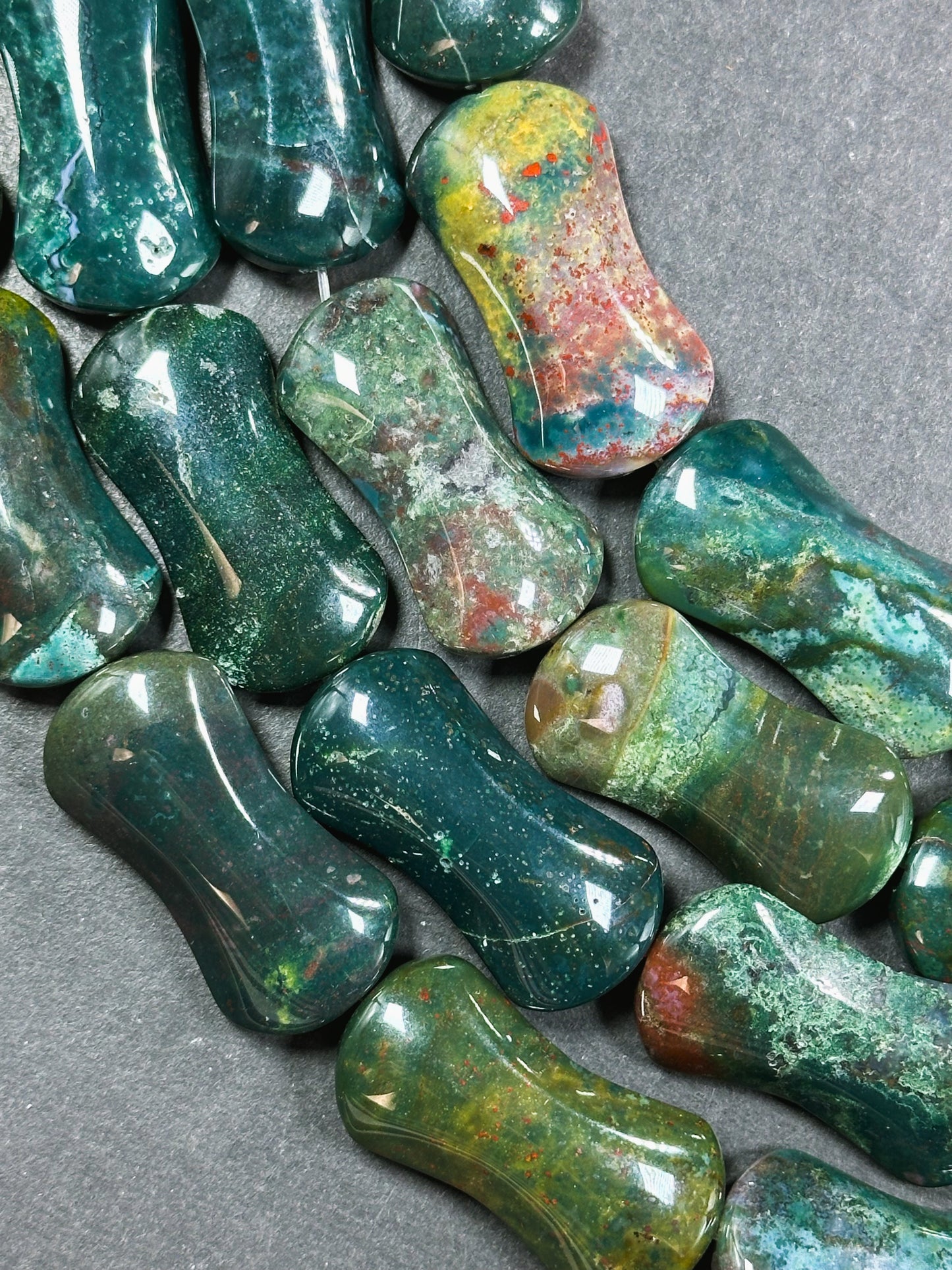 Natural Bloodstone Gemstone Bead 35x18mm Hourglass Shape Bead, Beautiful Natural Dark Green Bloodstone Gemstone Beads, Full Strand 15.5"