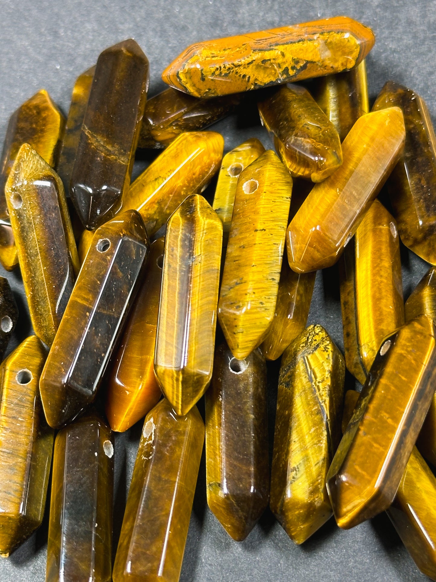 Natural Tiger Eye Gemstone Bead Faceted 33x8mm Double Point Shape Beautiful Natural Golden Brown Tiger Eye Gemstone Bead Focal Pendant Piece
