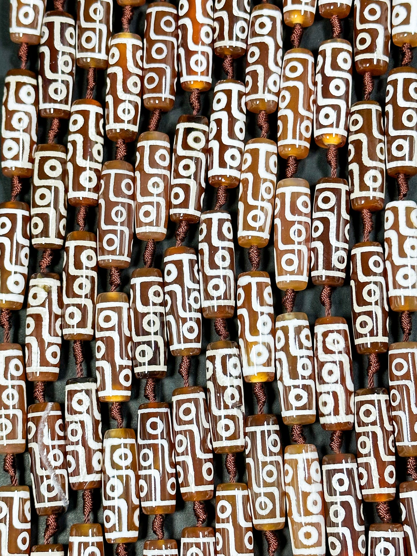 Natural Hand Painted Tibetan Gemstone Bead 30x10mm Tube Shape, Beautiful Brown White Color Tibetan Gemstone Bead Full Strand 15.5"