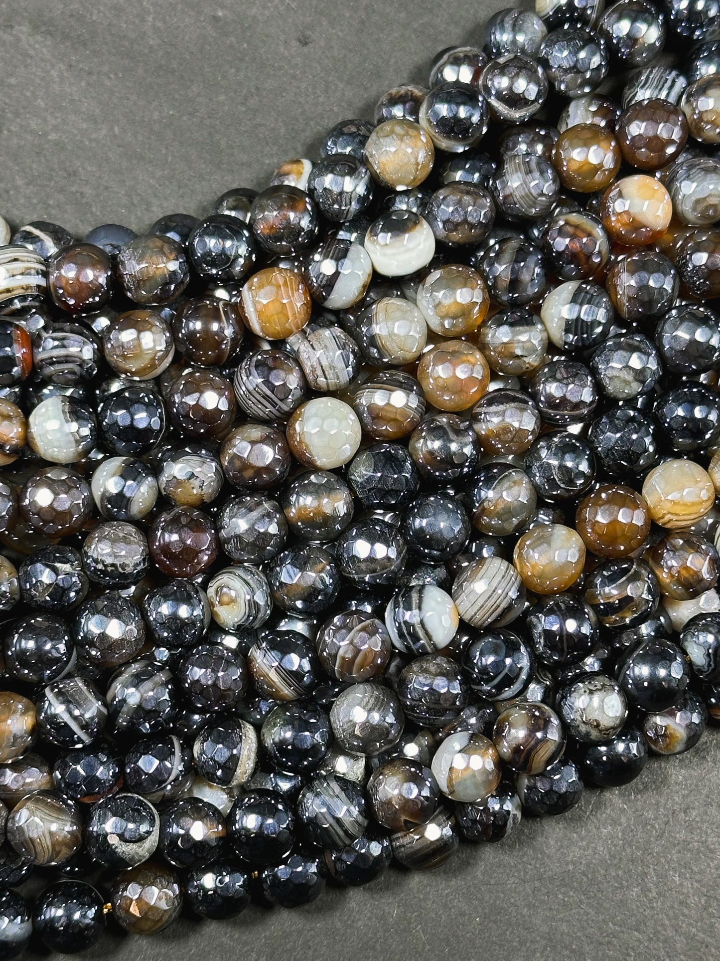 Mystic Natural Botswana Agate Gemstone Bead Faceted 8mm Round Beads, Beautiful Natural Brown Black Color Botswana Agate Stone Bead 15.5"