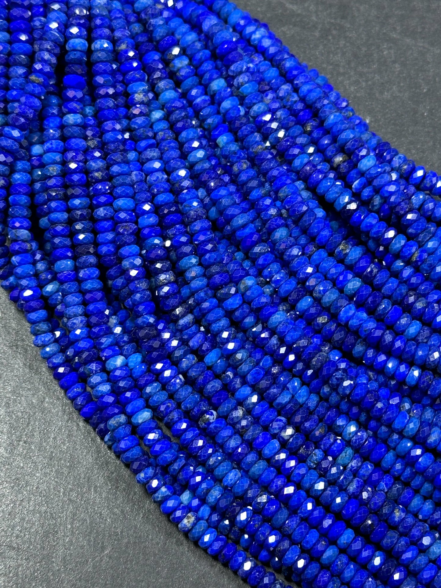 AAA Natural Lapis Lazuli Gemstone Bead Faceted 2x4mm Rondelle Shape Bead, Gorgeous Natural Royal Blue Color Lapis Beads, Full Strand 15.5"