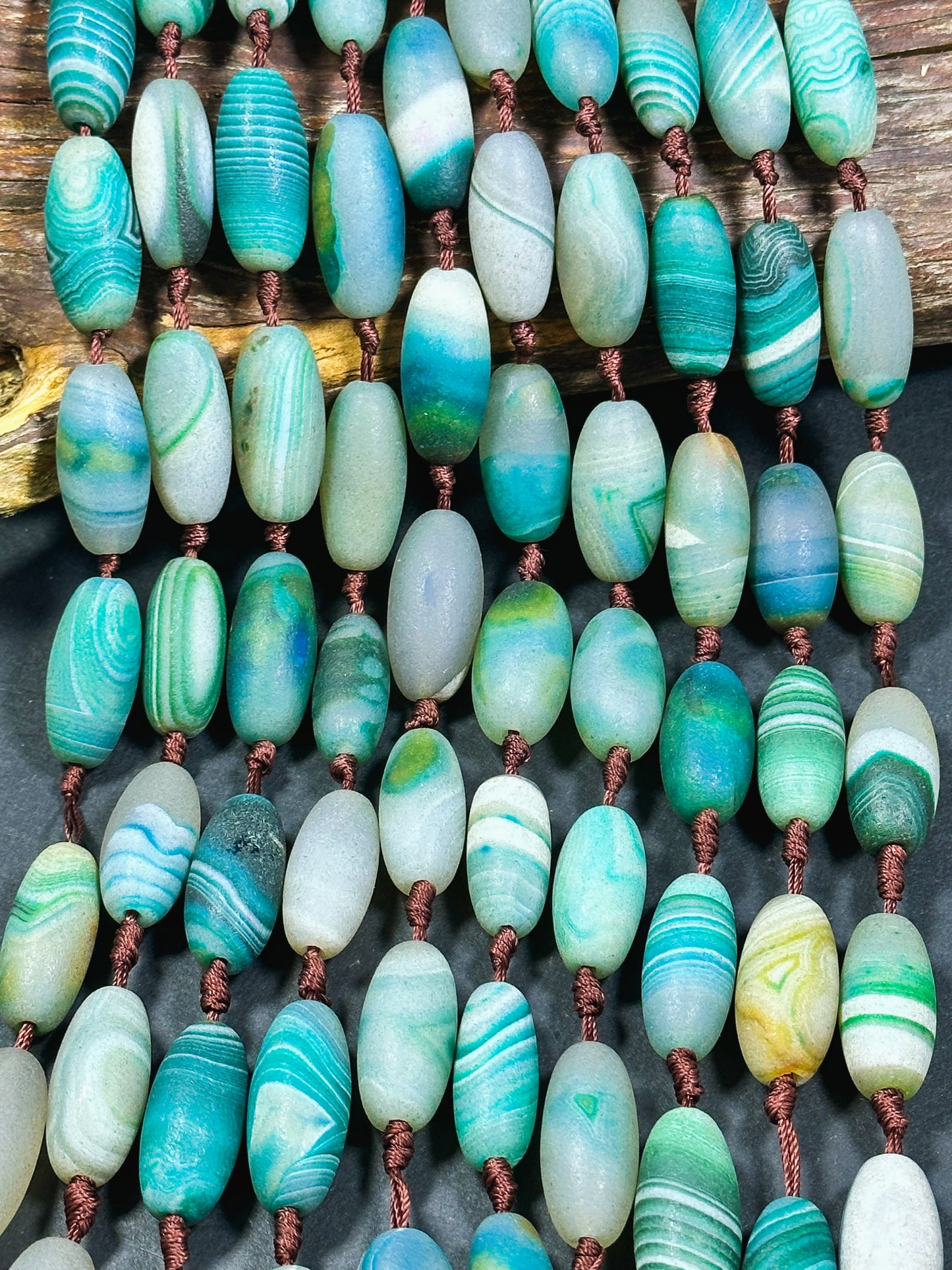 AAA Natural Matte Botswana Agate Gemstone Bead 28x13mm Barrel Shape, Gorgeous Turquoise Green Color Excellent Quality Bead Full Strand 15.5"