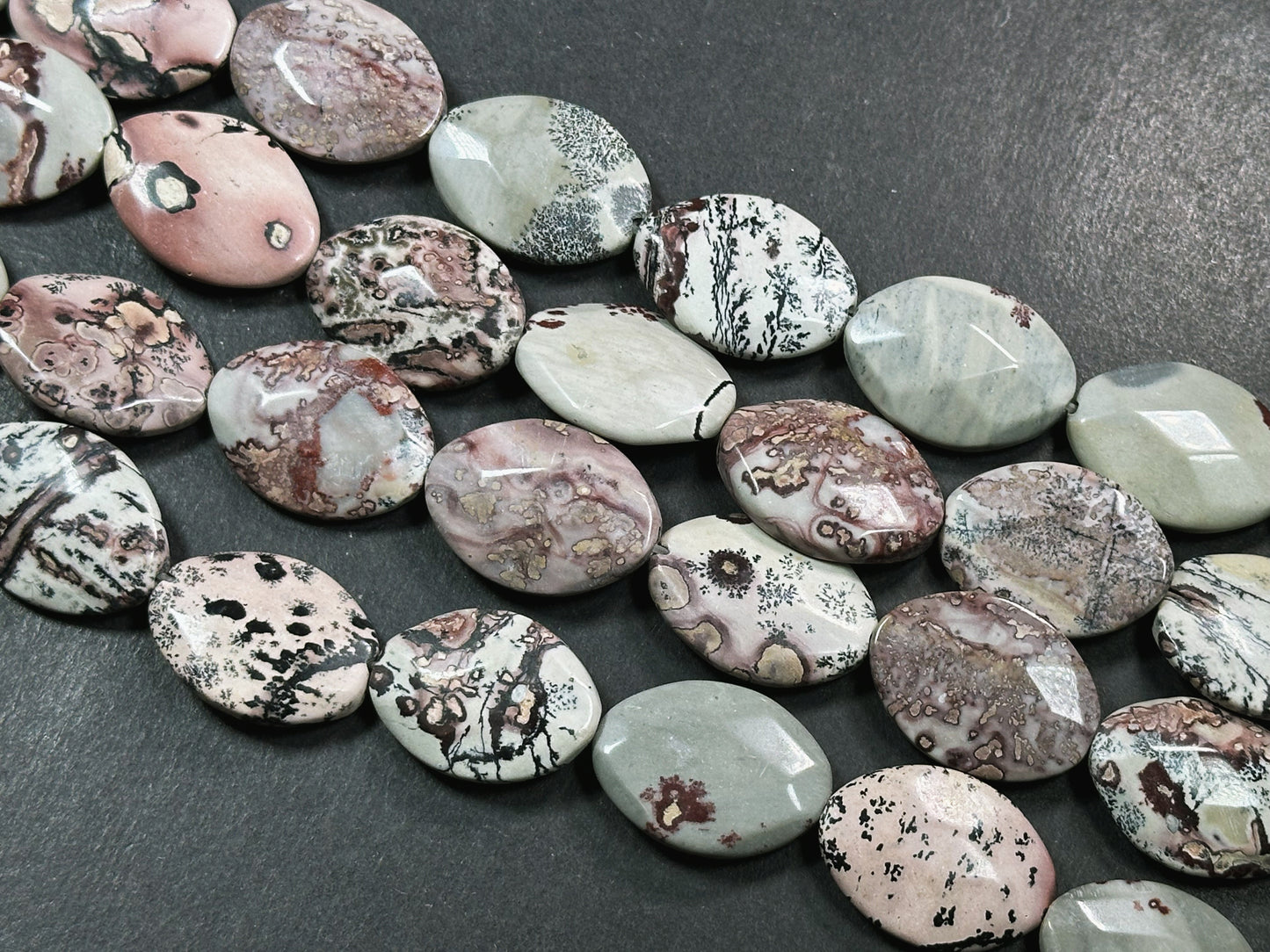 Natural Orbicular Jasper Gemstone Bead Faceted 25x18mm Oval Shape, Beautiful Natural Gray Brown Color Jasper Stone Bead, Full Strand 15.5"