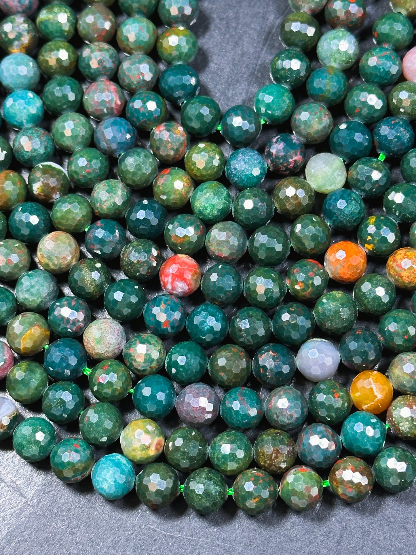 NATURAL Bloodstone Gemstone Bead Faceted 6mm 8mm 10mm 12mm Round Bead, Beautiful Natural Green Color Bloodstone Gemstone Bead 15.5"