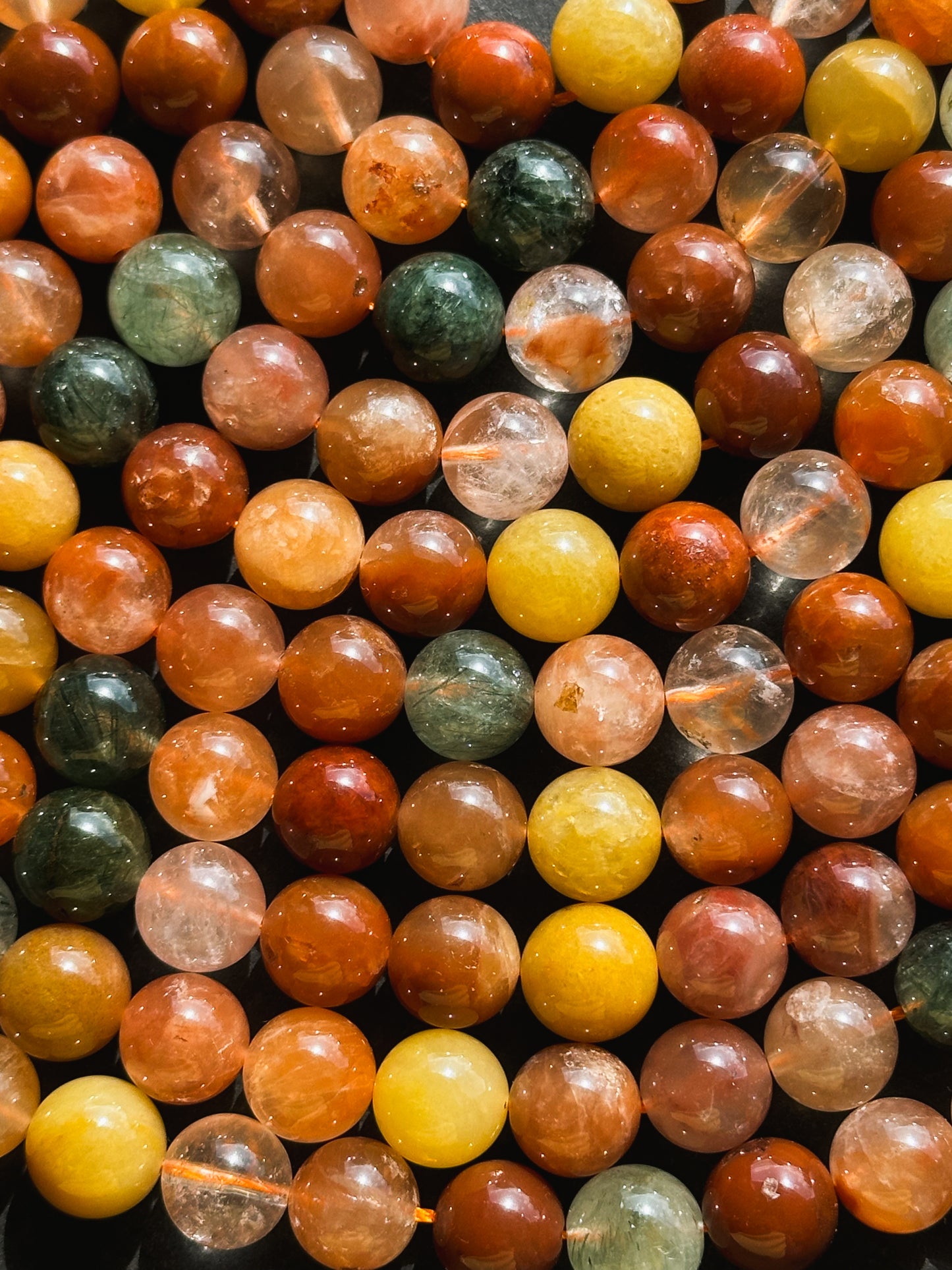 Natural Rutilated Quartz Gemstone Bead 4mm 6mm 8mm 10mm Round Beads, Gorgeous Multicolor Red Green Yellow Rutilated Quartz Bead, Excellent Quality 15.5"