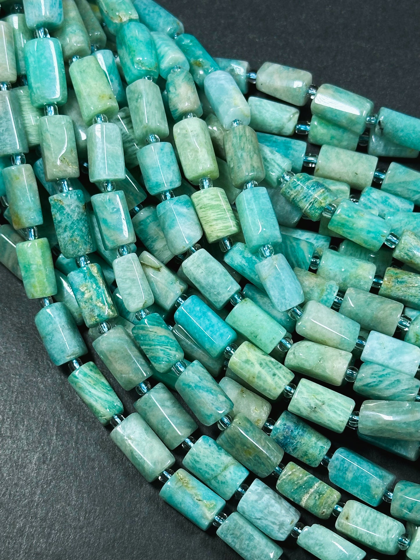 Natural Amazonite Gemstone Bead Faceted 12x8mm Tube Shape Bead, Beautiful Natural Green Blue Color Amazonite Stone Beads, Full Strand 15.5"