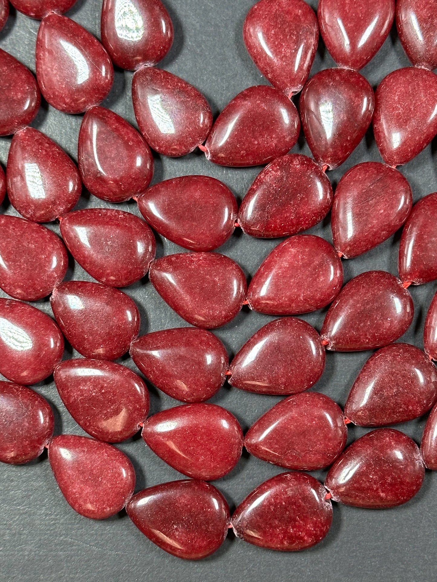 Natural Red Jade Gemstone Bead 20x15mm Teardrop Shape, Beautiful Natural Red Color Jade Gemstone Bead, Excellent Quality Full Strand 15.5"