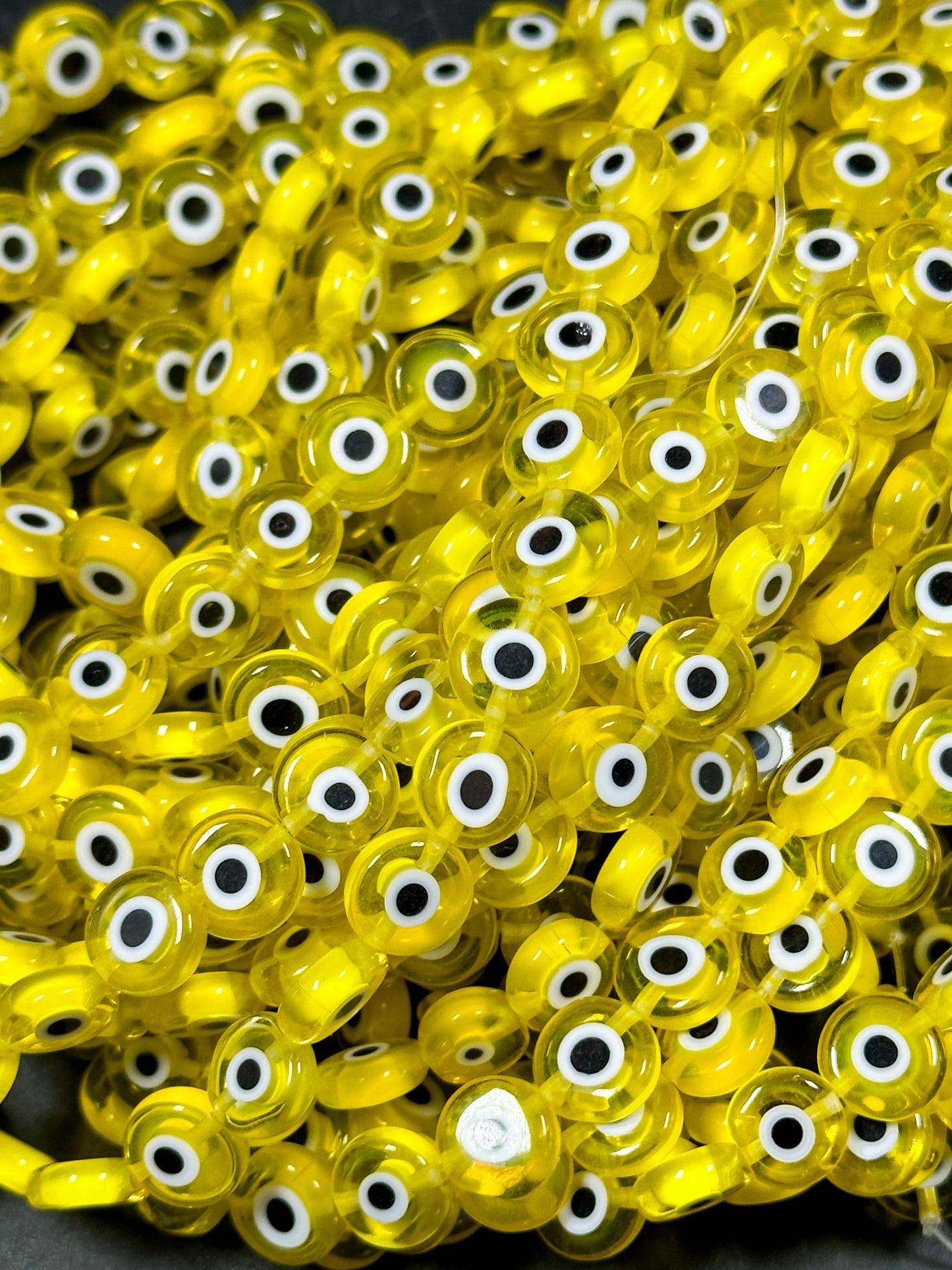 Beautiful Evil Eye Glass Beads 10mm Flat Coin Shape, Beautiful Clear Yellow Color Evil Eye Beads, Religious Amulet Prayer Great Quality Bead