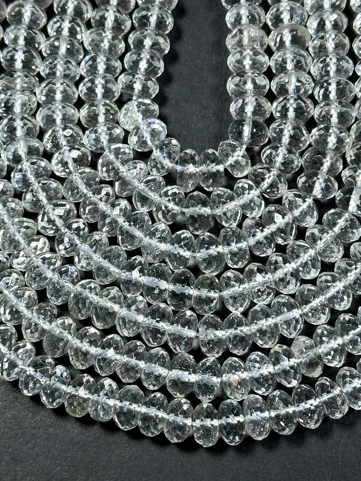 Natural Clear Rock Crystal Quartz Faceted 9x5mm Rondelle Beads, Gorgeous Natural Clear Crystal Quartz Gemstone Bead, Excellent Quality 15.5"