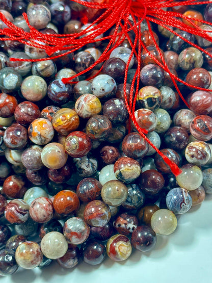 NATURAL Mexican Red Agate Gemstone Bead, 6mm 8mm 10mm Round Beads Beautiful Multicolor Red Gray Color Agate Beads Full Strand 15.5"