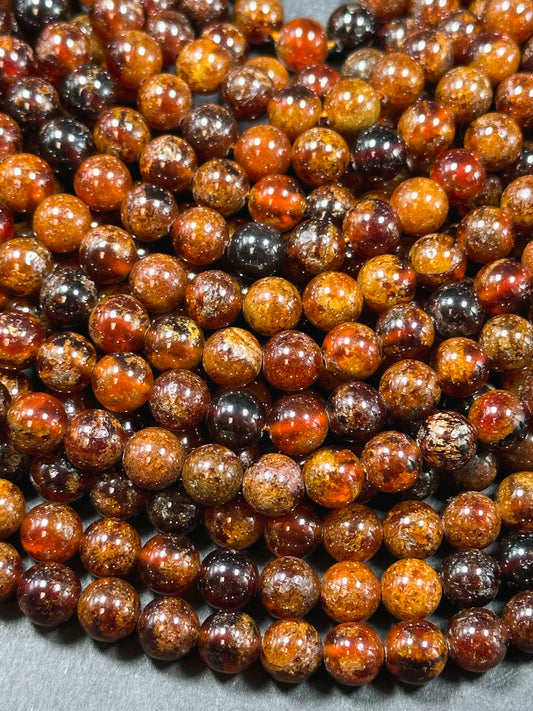 AA+ Natural Hessonite Orange Garnet Gemstone Bead 4mm 6mm 8mm Round Bead, Beautiful Natural Orange Brown Color Garnet Bead Full Strand 15.5"