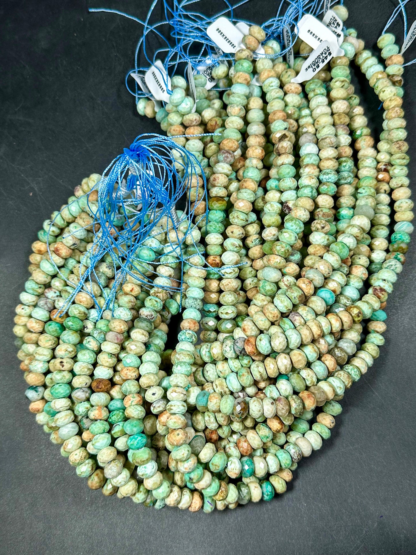 NATURAL Turquoise Gemstone Bead Faceted 9x6mm Rondelle Shape, Gorgeous Green Blue Orange Color Turquoise Gemstone Bead, Great Quality 15.5"