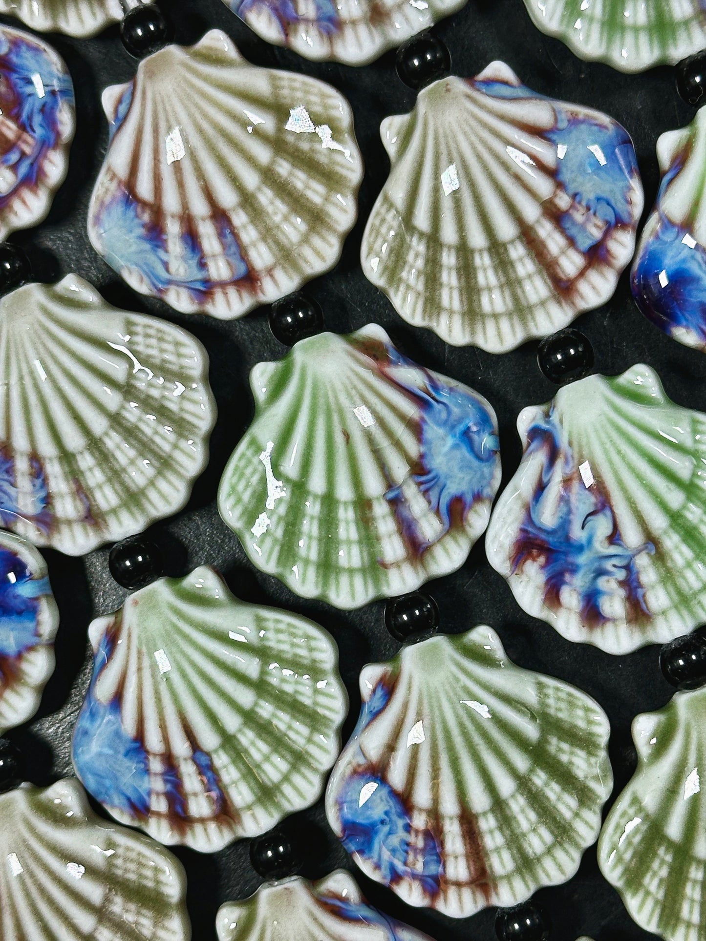 Beautiful Hand Painted Porcelain Beads, 31x28mm Unique Hand Painted Porcelain Scallop Shape Beads, Gorgeous Multicolor Porcelain Bead 9"