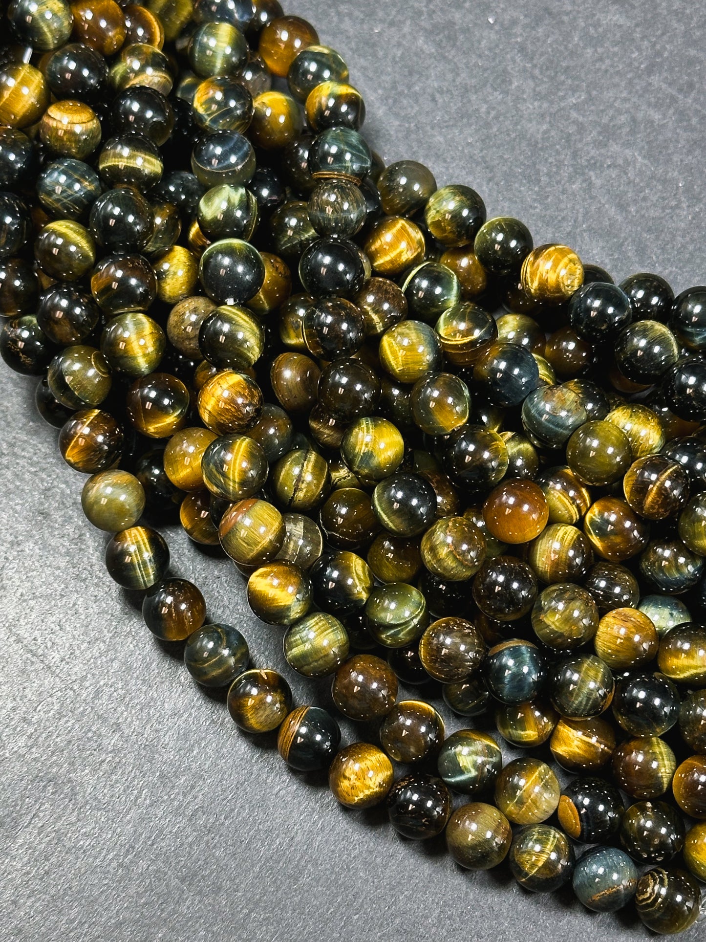 Natural Tiger Eye Gemstone Bead 4mm 6mm 8mm Round Beads, Beautiful Natural Brown Dark Navy Blue Color Tiger Eye Stone Beads 15.5" Strand