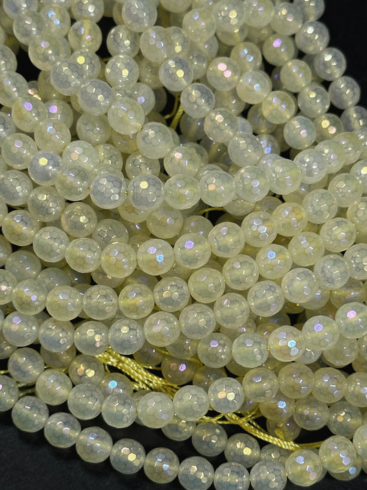 Beautiful Mystic Quartz Gemstone Bead Faceted 6mm 8mm Round Bead, Beautiful Light Yellow Clear Color Quartz Gemstone Bead Full Strand 15.5"
