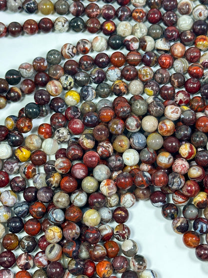 NATURAL Mexican Red Agate Gemstone Bead, 6mm 8mm 10mm Round Beads Beautiful Multicolor Red Gray Color Agate Beads Full Strand 15.5"