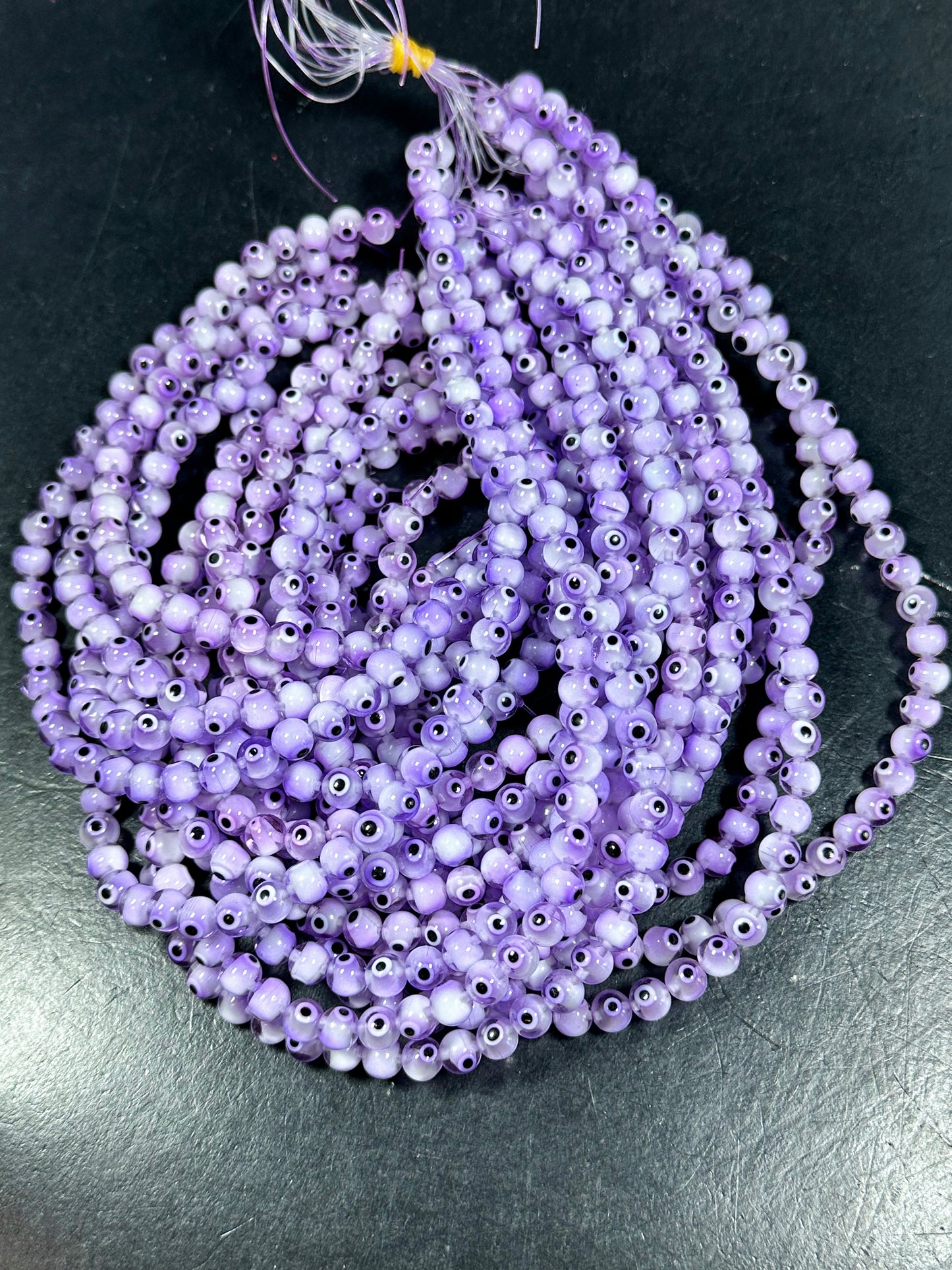 Beautiful Light Purple Evil Eye Glass Beads 4mm 8mm Round Beads, Beautiful Clear Light Purple Evil Eye Amulet Glass Beads, Full Strand Beads