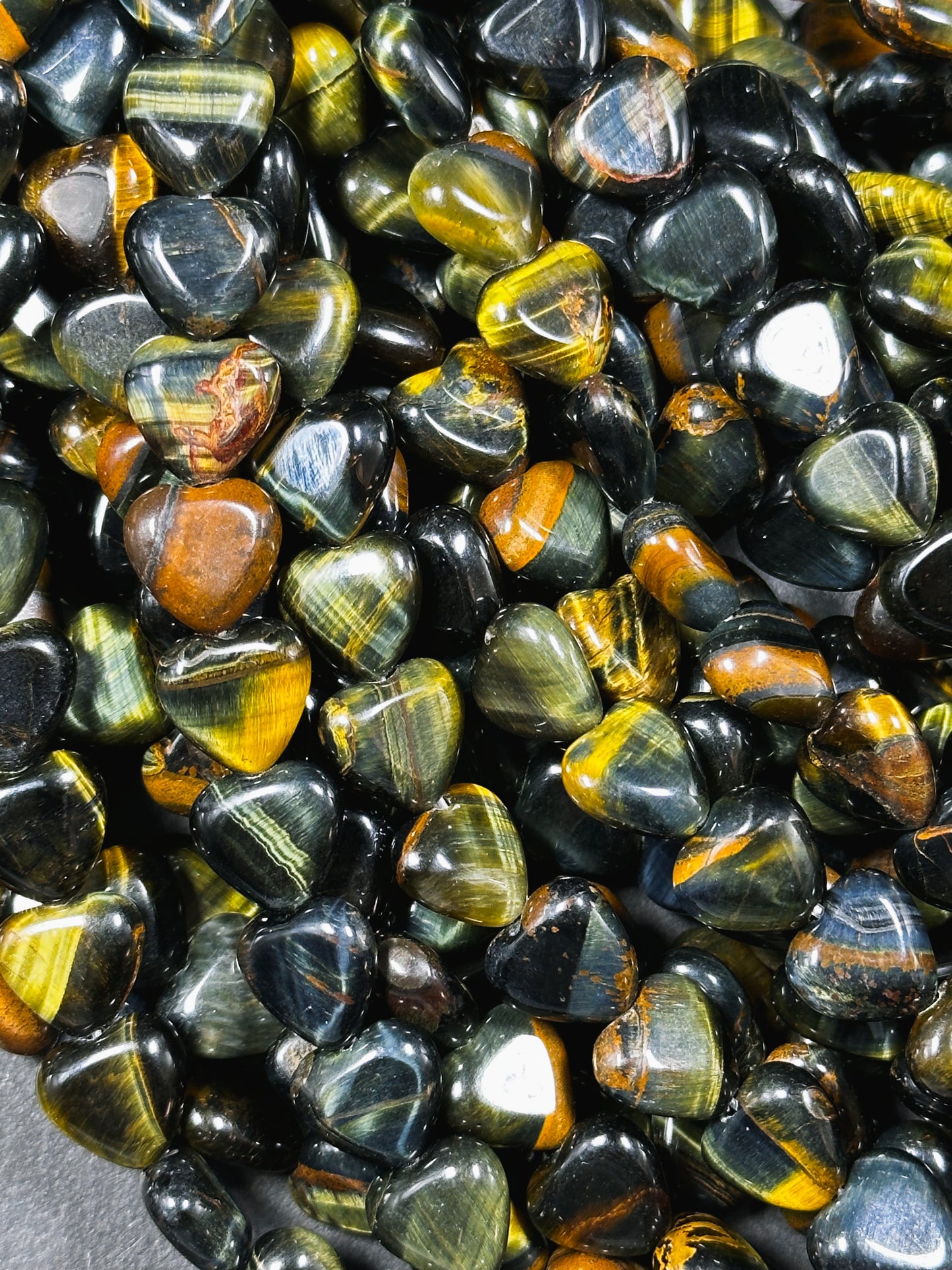 Natural Tiger Eye Gemstone Bead 10mm Heart Shape Bead, Beautiful Navy Blue Brown Color Tiger Eye Bead, Excellent Quality Full Strand 15.5"