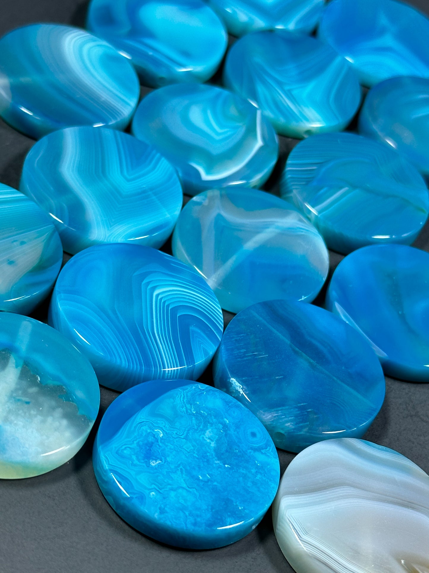 NATURAL Botswana Agate Gemstone Bead 25mm 30mm Coin Shape Beads, Gorgeous Blue Color Botswana Agate Gemstone Beads, LOOSE Gemstone Beads