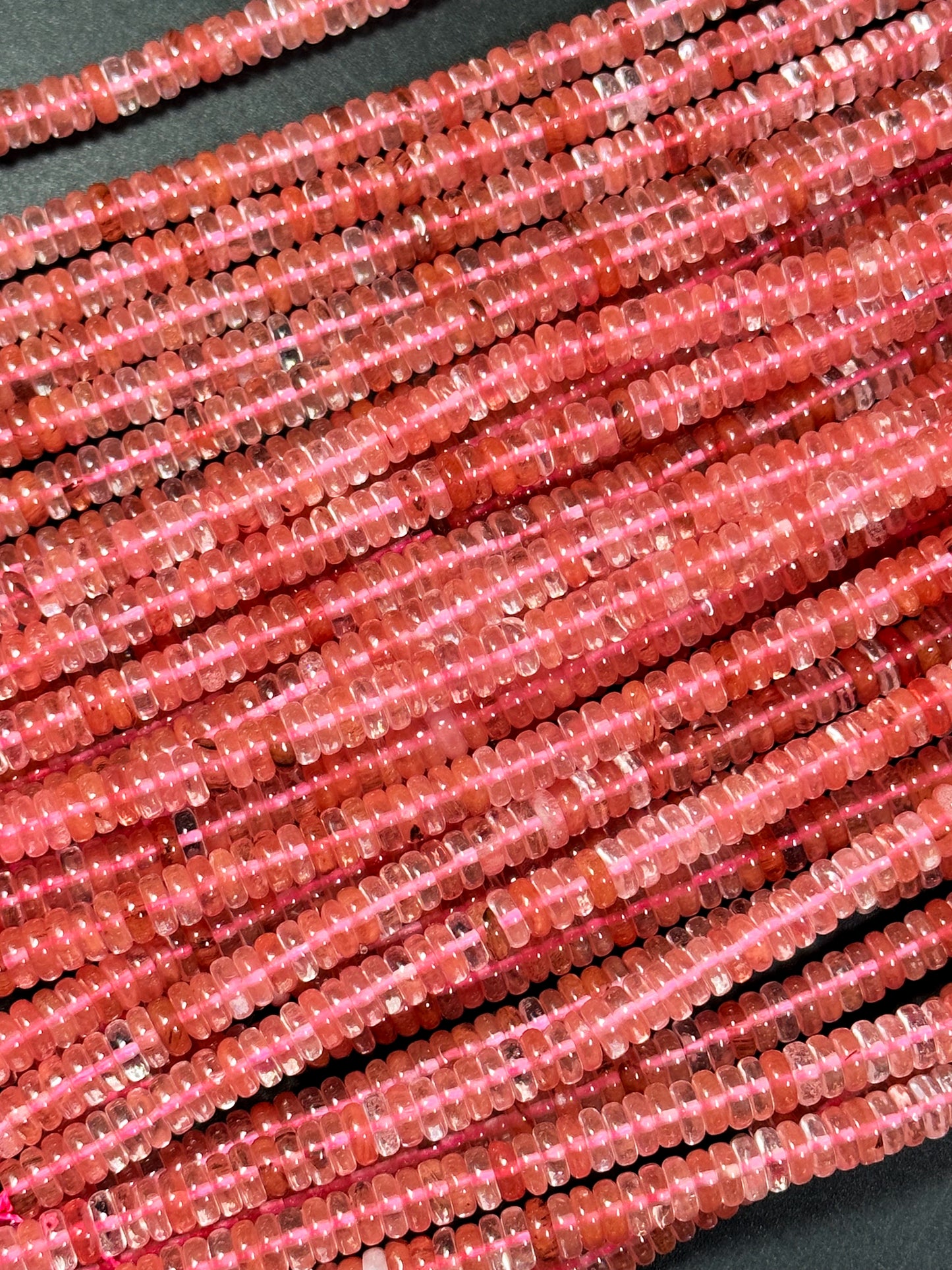 NATURAL Watermelon Quartz Gemstone Bead 6x2mm Rondelle Shape, Beautiful Clear Pink Color Watermelon Quartz Gemstone Bead Full Strand 15.5"